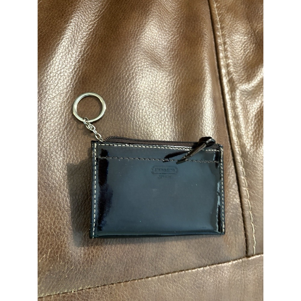 Coach black patent leather Silver Zip Closed card wallet - Picture 7 of 8